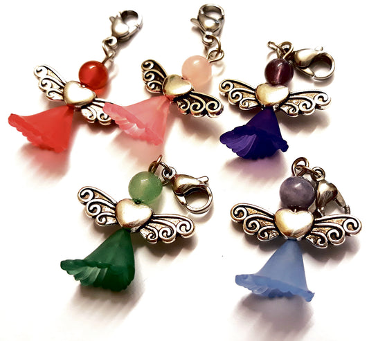 Herzengel - SET mit Köpfchen aus Edelstein/ Korpus aus Kunststoff mit kleinem Karabiner zur Befestigung   2,5cm