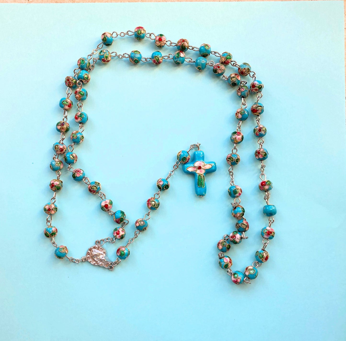 Cloisonné Rosenkranz blau